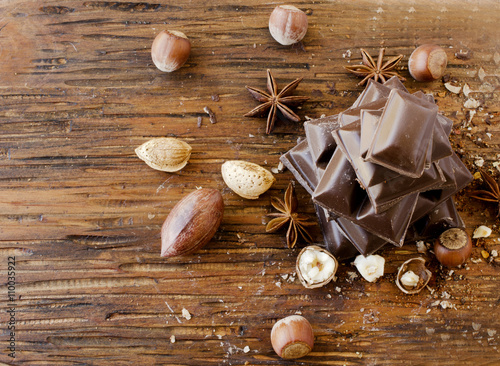 pieces of chocolate with nuts and cinnamon