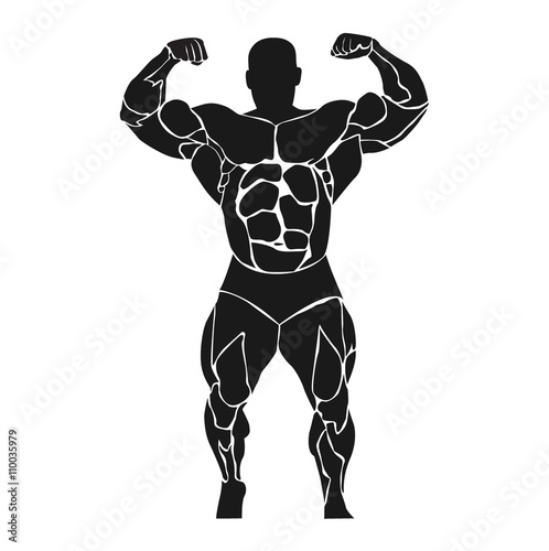 bodybuilder, double biceps, athlete, icon, vector illustration