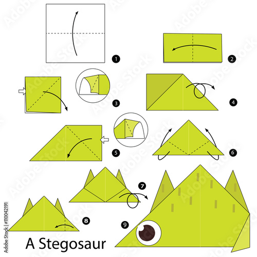 Step by step instructions how to make origami A Dinosaur.
