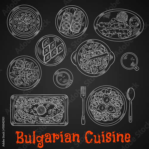 Traditional bulgarian cuisine chalk sketches