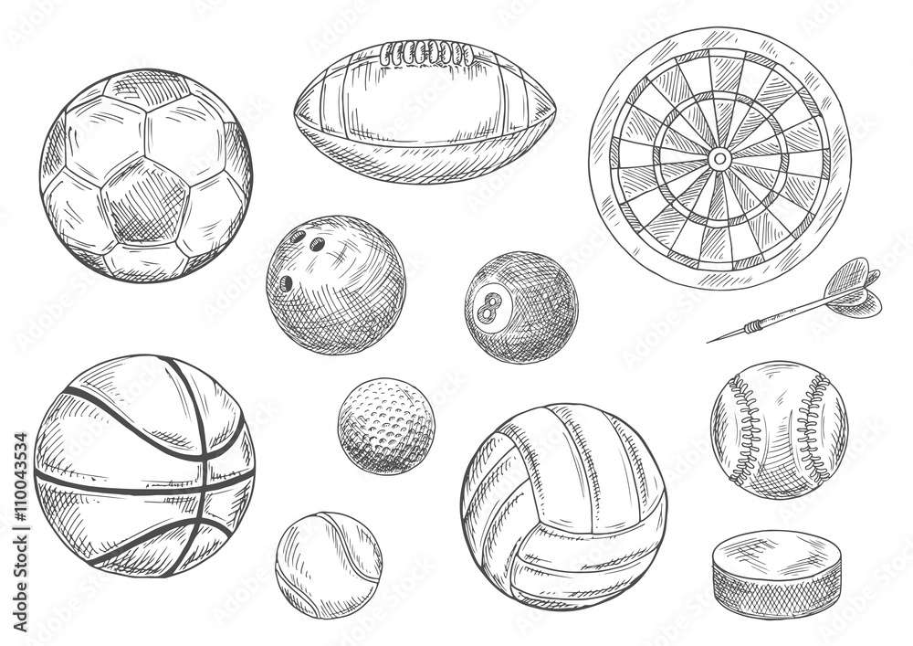 Fototapeta premium Sporting items sketches for sport game design