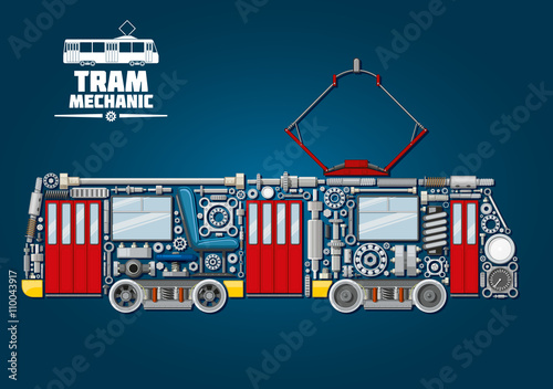 Tram mechanics icon made up of mechanical parts