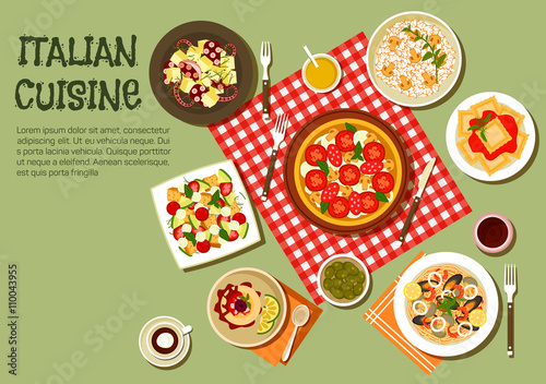 Delicious picnic dishes of italian cuisine icon