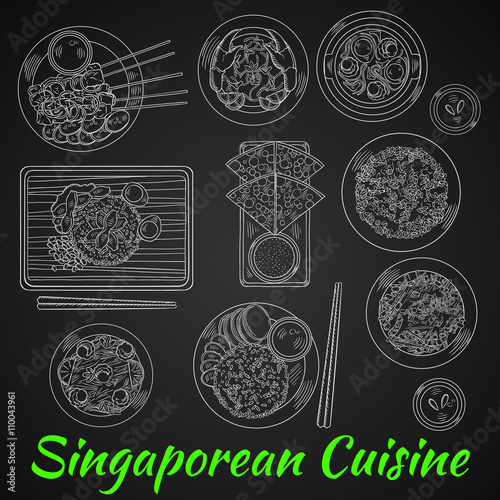 Singaporean dinner chalk sketch on blackboard