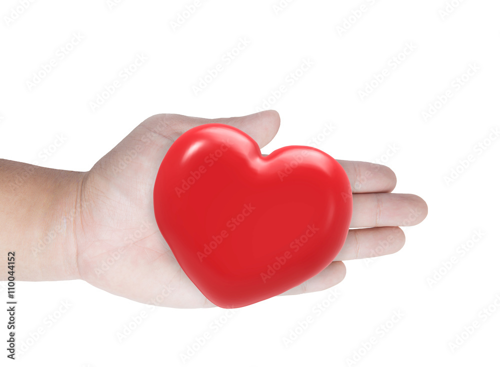 hand holding red heart shape isolated on white hand holding red heart shape isolated on white