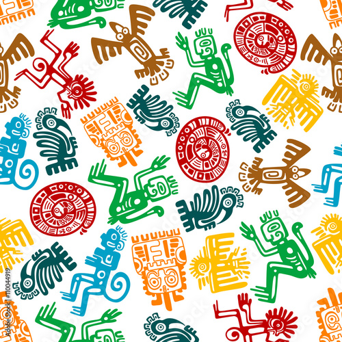 Seamless mayan and aztec pattern of animal totems