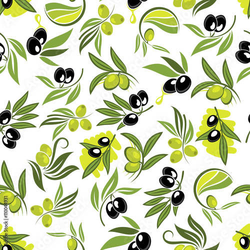Seamless olive tree branches with fruits pattern