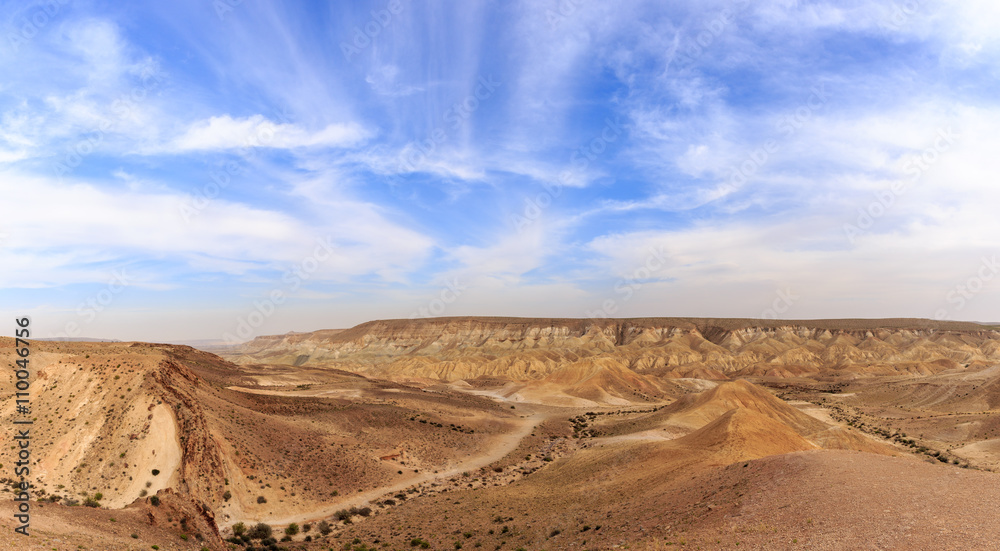 Wide panorama of mountains in Negev desert