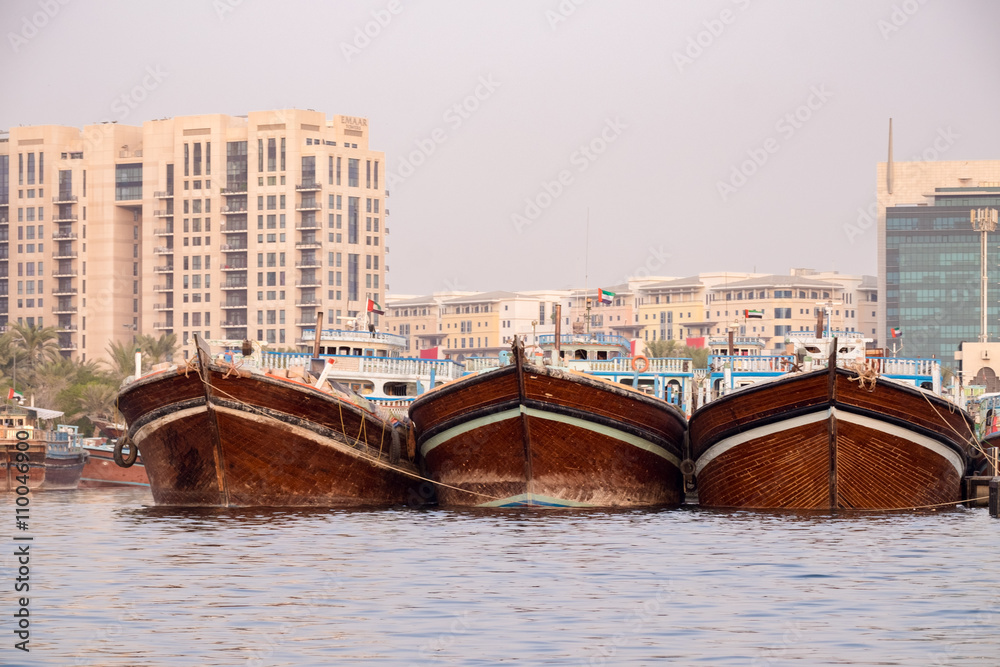 Traditional wooden boats, the creek Dubai.