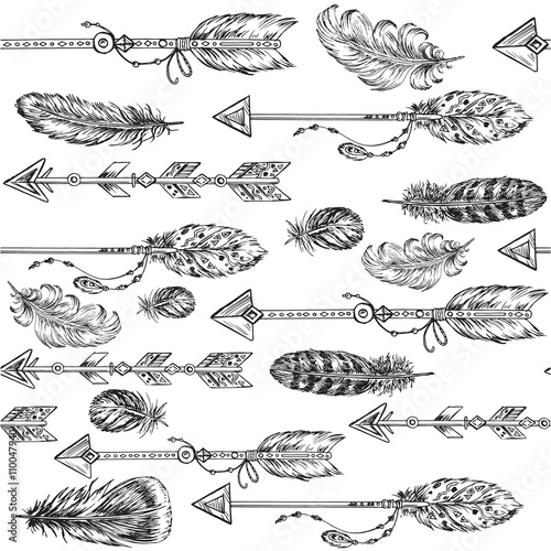 arrows and feathers seamless pattern