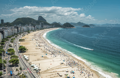Panorama of crowded Copacabana Beach, aerial view, Rio De Janeiro © marchello74