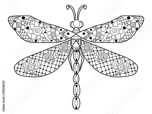 Dragonfly coloring vector for adults