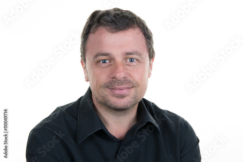Handsome man looking at camera on white background