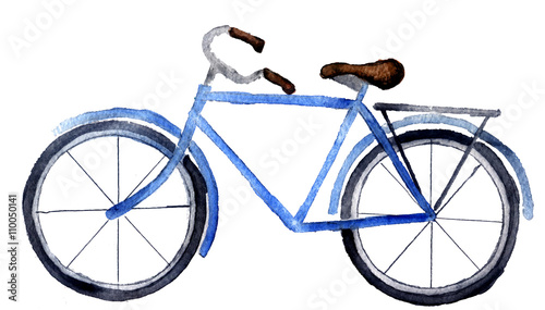 watercolor sketch: a bicycle on a white background