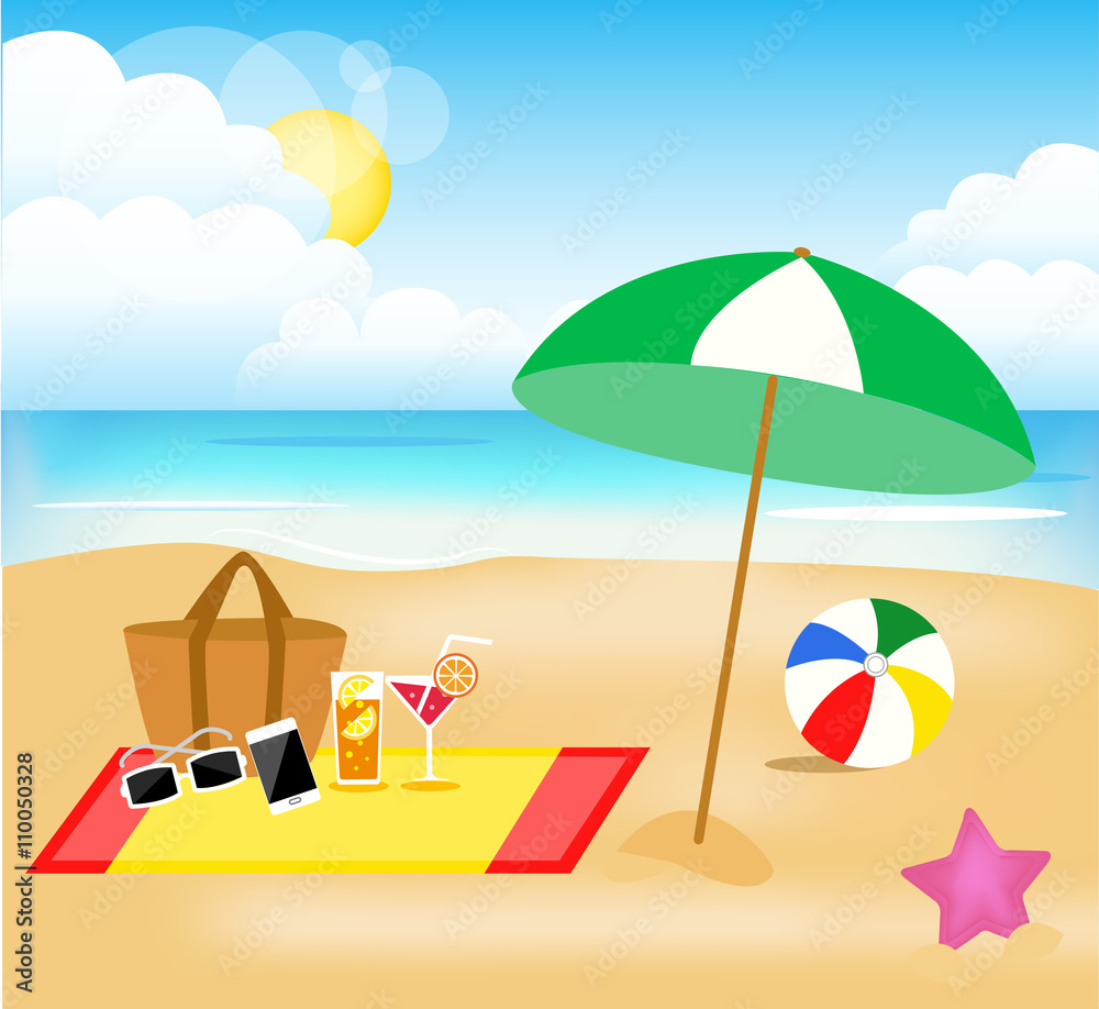 illustrated vector beach picture isolated objects