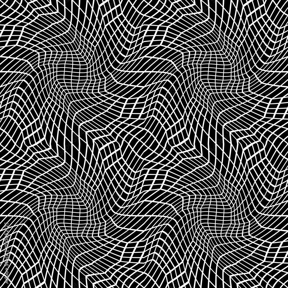 Vector hipster abstract geometry trippy pattern with 3d illusion, black and white seamless geometric background, subtle pillow and bad sheet print, creative art deco, simple texture,  