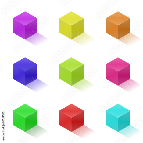 Nine colorful bright cubes