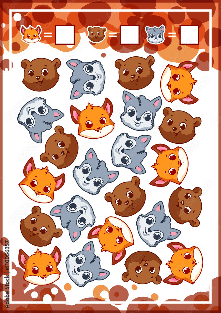 Education counting game for preschool kids with animals. Education counting game for preschool kids with animals.