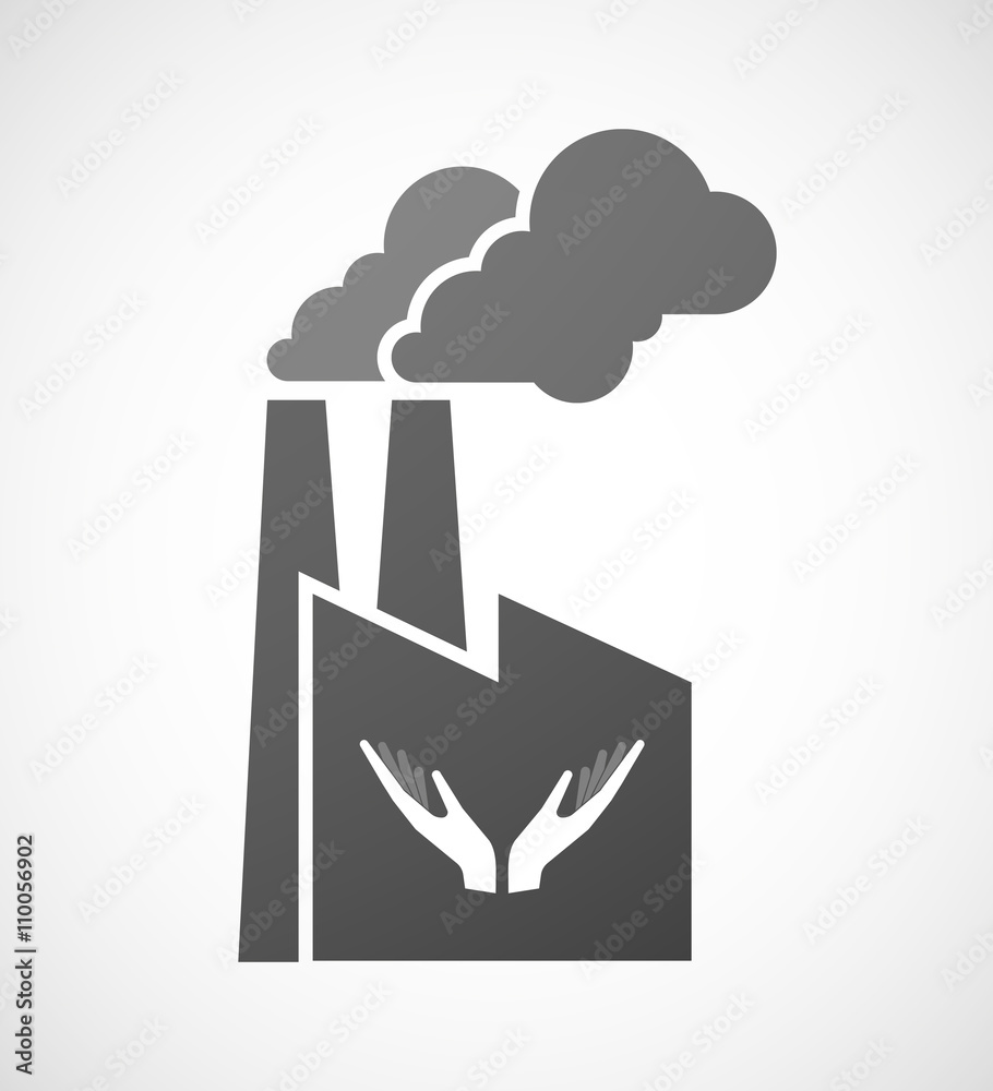 Isolated industrial factory icon with two hands offering Isolated industrial factory icon with two hands offering