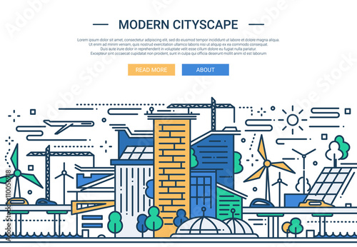 Modern Cityscape - line design website banner