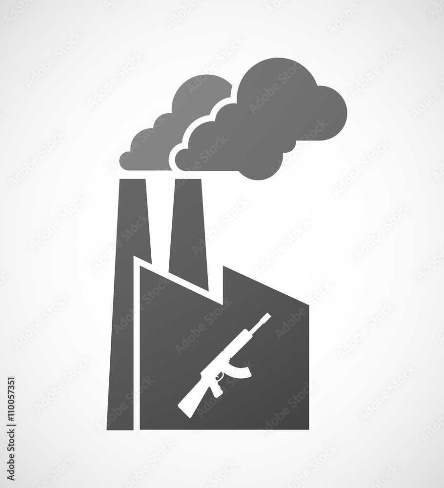 Isolated industrial factory icon with a machine gun sign Isolated industrial factory icon with a machine gun sign