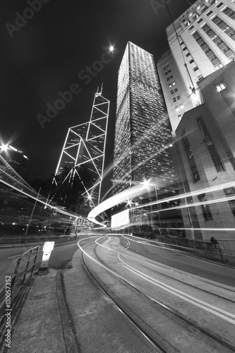 Fototapet Night traffic and skyline of Hong Kong city