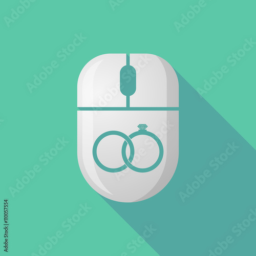 Wireless long shadow mouse icon with   two bonded wedding rings