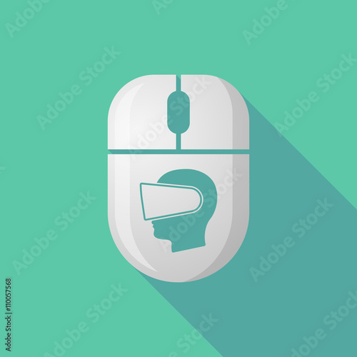 Wireless long shadow mouse icon with   a male head wearing a vir
