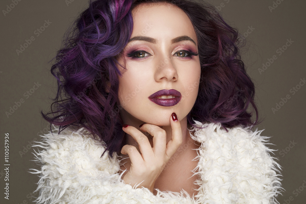 Portrait of beautiful sexy fashion model with purple hair Portrait of beautiful sexy fashion model with purple hair