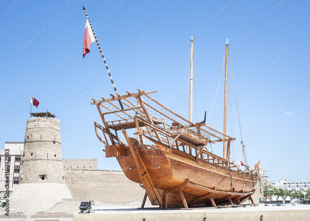 Fototapeta premium Arabic Dhow in Dubai historical museum.