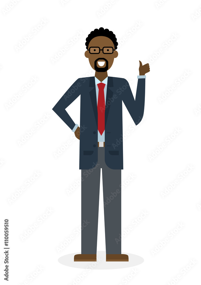 Businessman with thump up on white background. African american white-collar gesturink thumb up. Successful and positive consultant. Greeting or agreement. Businessman with thump up on white background. African american white-collar gesturink thumb up. Successful and positive consultant. Greeting or agreement.
