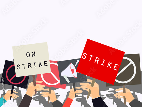 Hands holding protest signs. Crowd of protesters. Political crisis poster. Hand holding a poster. Vector illustration.