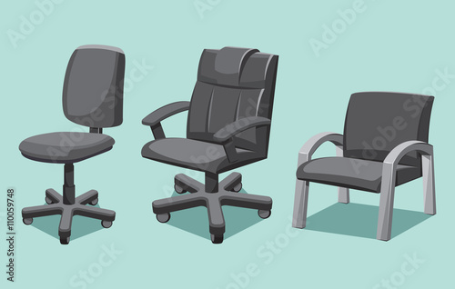 Collection types office chair. Cartoon isolated vector illustration.