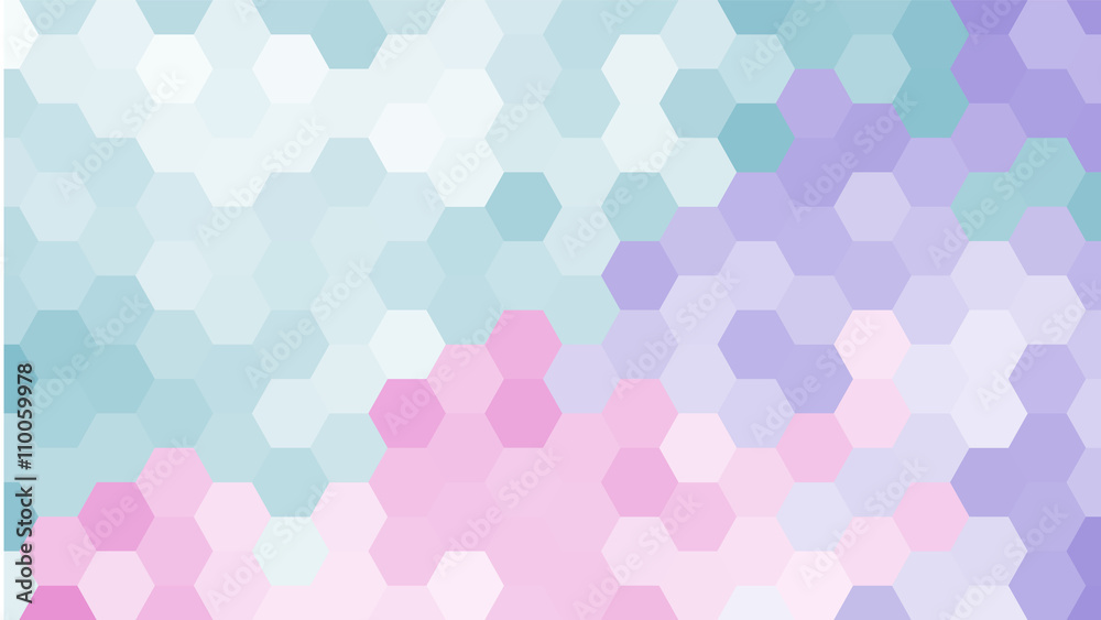 Pastel blue and pink geometric hexagon pattern without contour. Ocean style. Polygonal shape.
