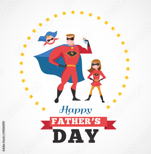 Happy fathers day card - super dad with kids