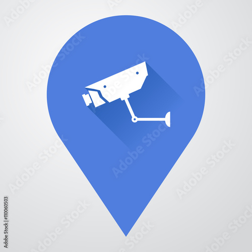 Icono plano localizacion con camara seguridad con sombra