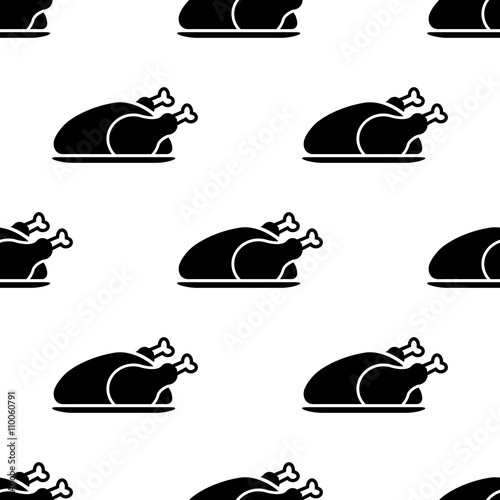Icono plano patrón con pollo asado sobre fondo blanco