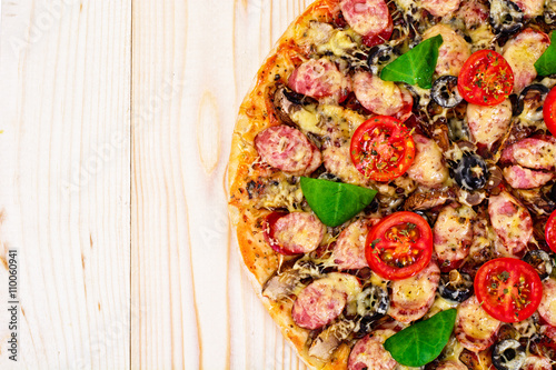 Wallpaper Mural Pepperoni Pizza with Sausage, Cheese, Mozzarella, Olives and Bas Torontodigital.ca