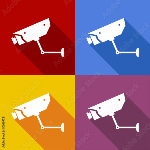 Icono plano video camara con sombra en varios colores