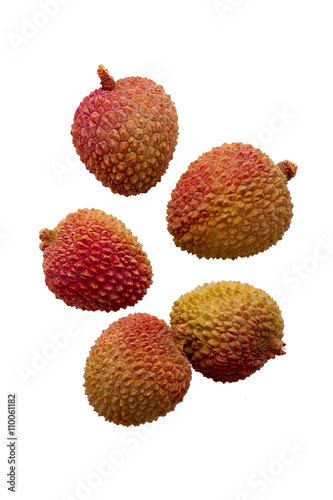 close-up shot of five lychees.