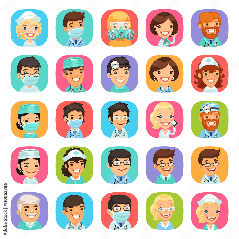 Doctors Cartoon Characters Icons Set Doctors Cartoon Characters Icons Set