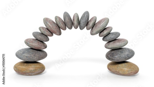 Canvas Print 3D rendering of balancing stones forming an arch, isolated on white background