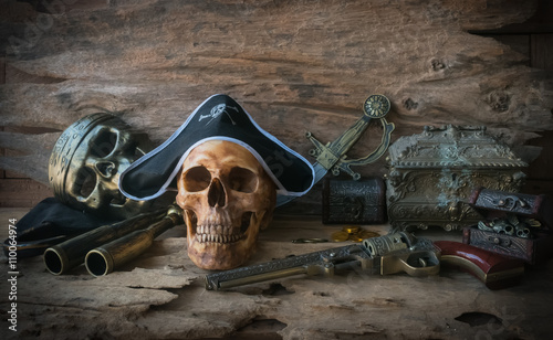 pirate skull concept , still life
