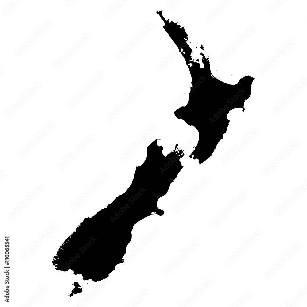 Fototapeta Nowa Zelandia czarna mapa na białym tle