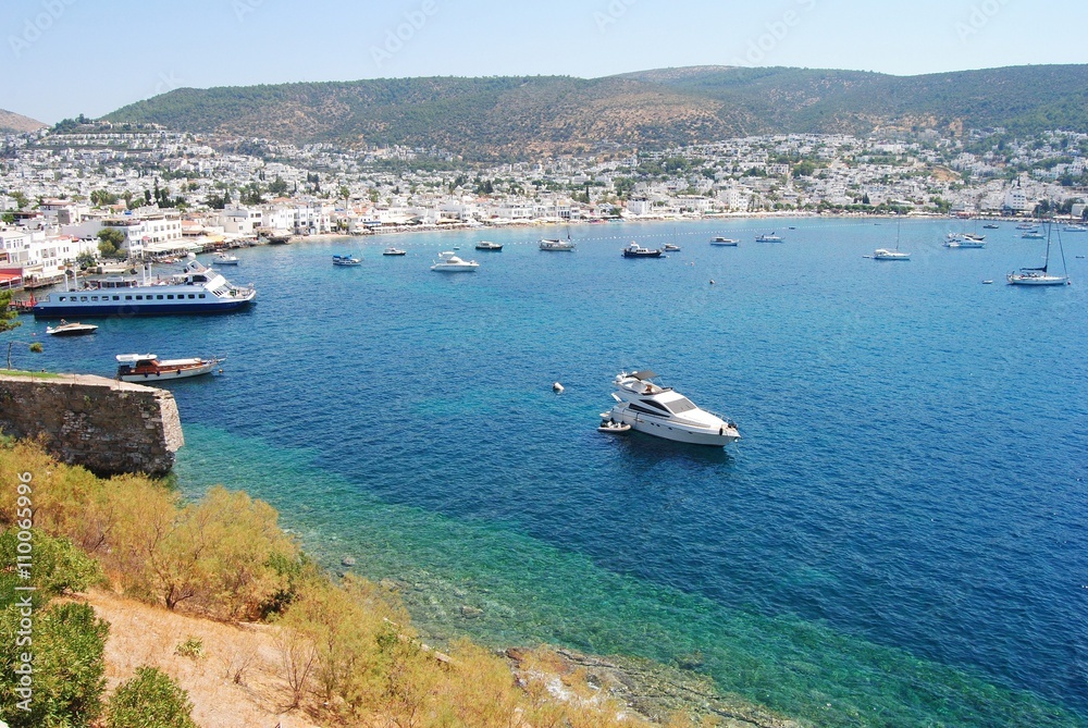 View over Kumbahce Bay from the battalions of the Castle of St Peter in Bodrum.