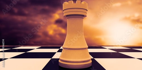 Photography Composite image of white rook on chess board