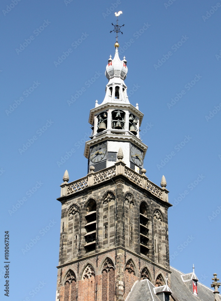 Tower of the St-Jans Church (St-Janskerk) from the 13th century in Gouda. The Netherlands