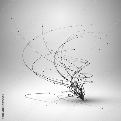 Tornado. Swirl with connected line and dots. Wired structure. Technology background. Vector illustration.