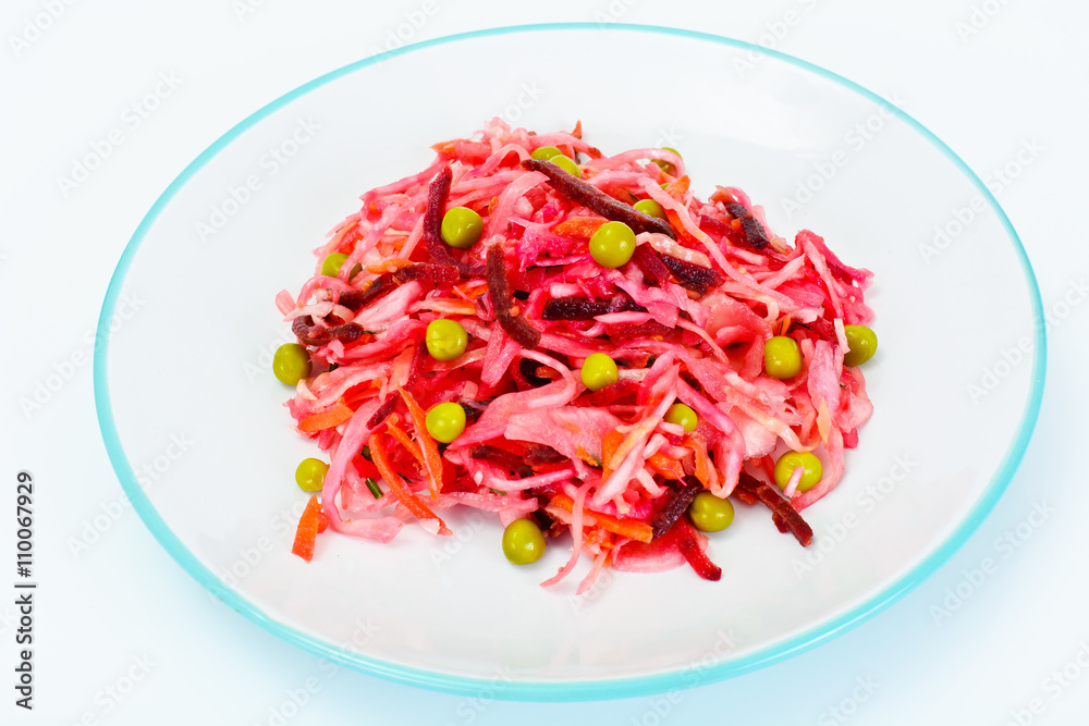 Salad of Beets and Carrots with Sauerkraut, Green Pea,  Spices