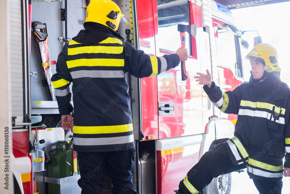 Fototapeta premium Firemans on duty,under ehposed photo